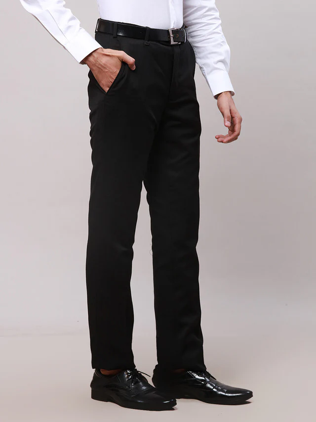 Raymond Black Solid Contemporary Fit Polyester Blend Trouser - Image 2
