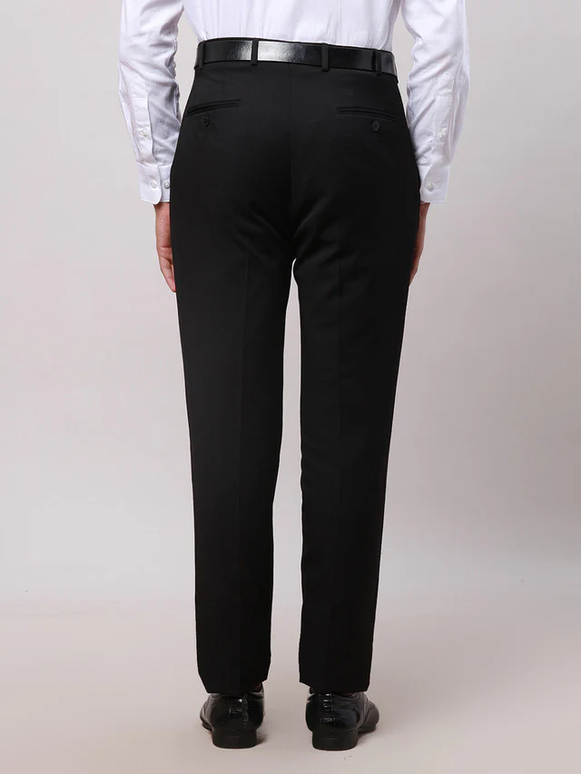 Raymond Black Solid Contemporary Fit Polyester Blend Trouser - Image 4