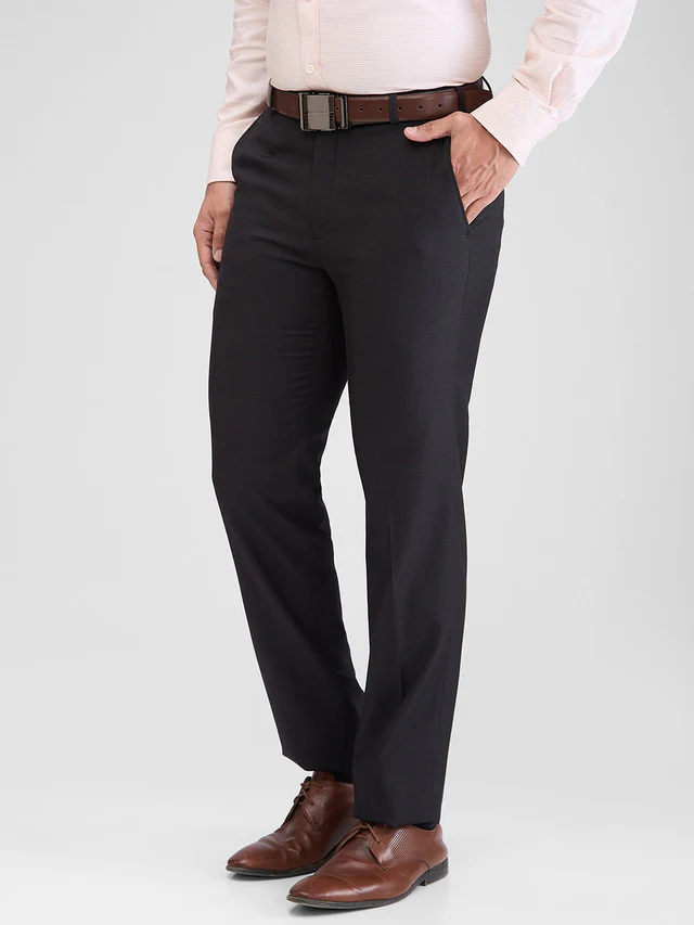 Raymond Black Solid Contemporary Fit Terylene Blend Trouser - Image 3