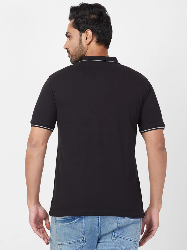 Raymond Men Black Modern Fit Solid Polo Neck Collar T-Shirt - Image 4
