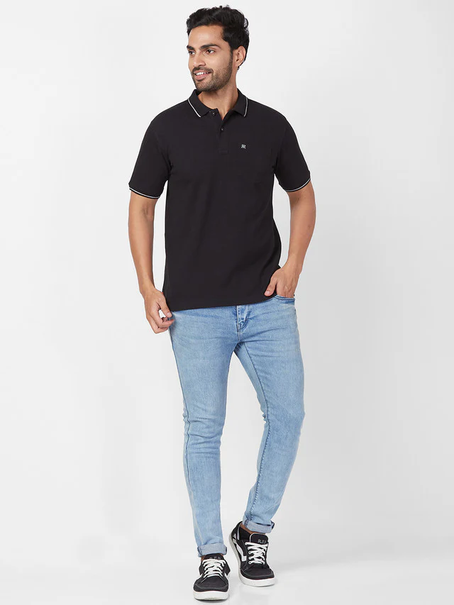 Raymond Men Black Modern Fit Solid Polo Neck Collar T-Shirt - Image 5