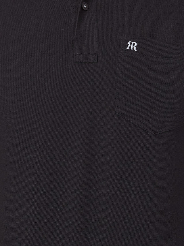 Raymond Men Black Modern Fit Solid Polo Neck Collar T-Shirt - Image 7