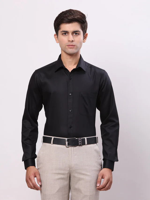 Raymond Black Solid Slim Fit Cotton Formal Shirt