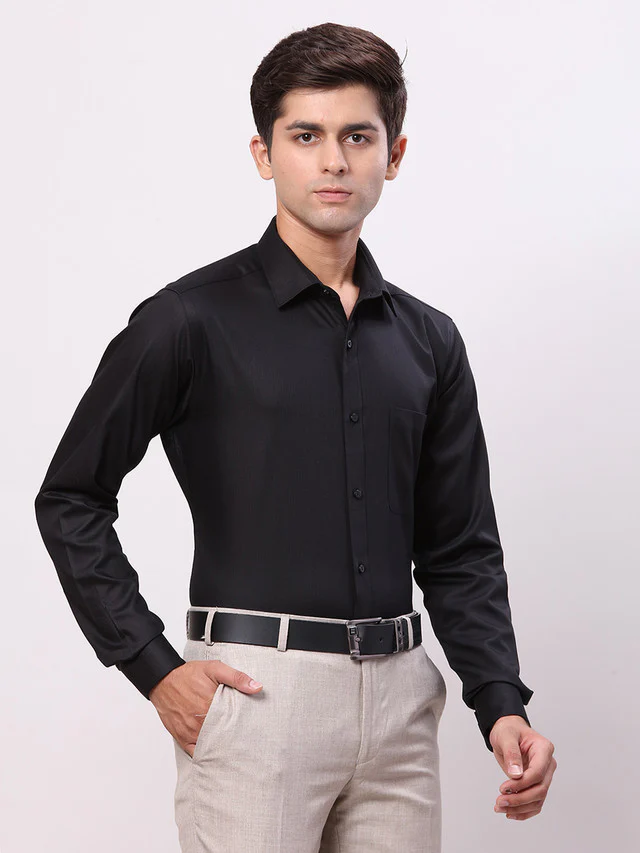 Raymond Black Solid Slim Fit Cotton Formal Shirt - Image 2