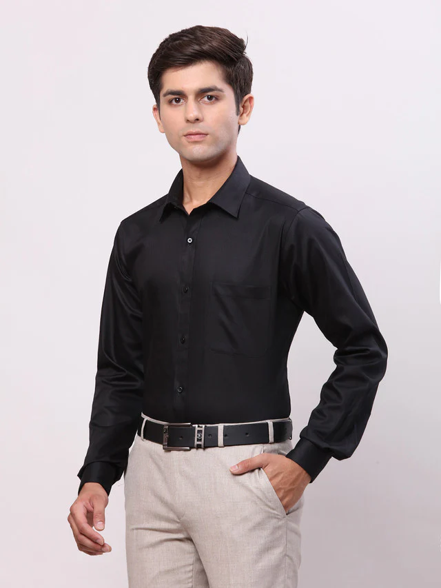 Raymond Black Solid Slim Fit Cotton Formal Shirt - Image 3