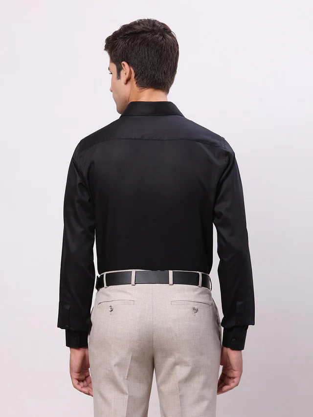 Raymond Black Solid Slim Fit Cotton Formal Shirt - Image 4