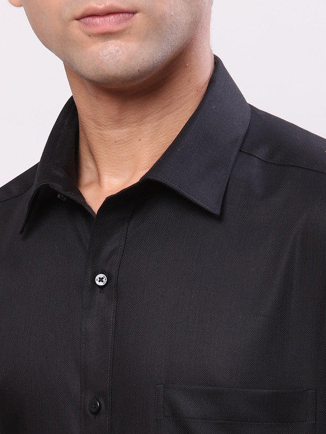 Raymond Black Solid Slim Fit Cotton Formal Shirt - Image 6