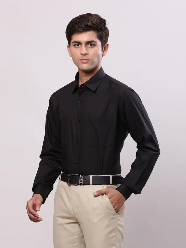 Raymond Men Black Slim Fit Solid Formal Shirt - Image 3