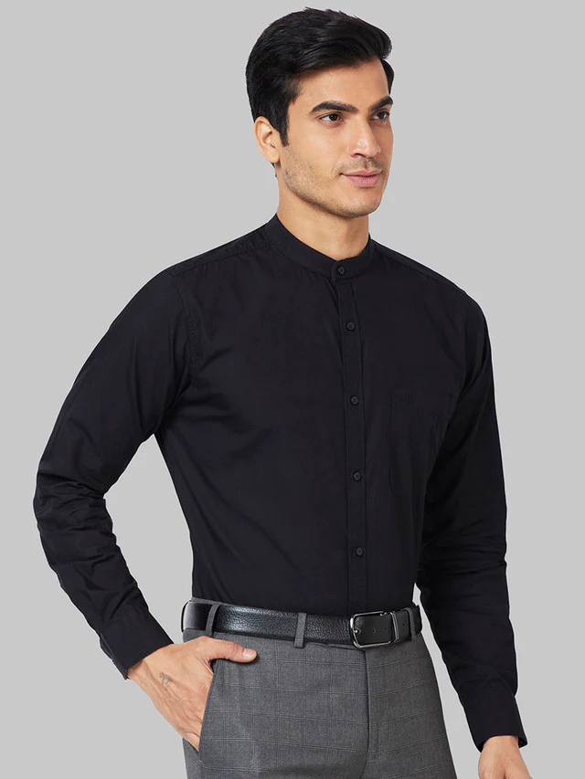 Raymond Black Solid Slim Fit Full Sleeve Cotton Shirt - Image 2