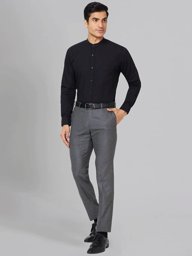 Raymond Black Solid Slim Fit Full Sleeve Cotton Shirt - Image 5