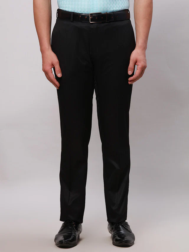 Raymond Black Solid Slim Fit Polyester Blend Trouser