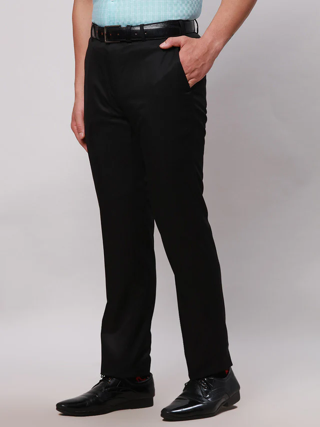 Raymond Black Solid Slim Fit Polyester Blend Trouser - Image 3