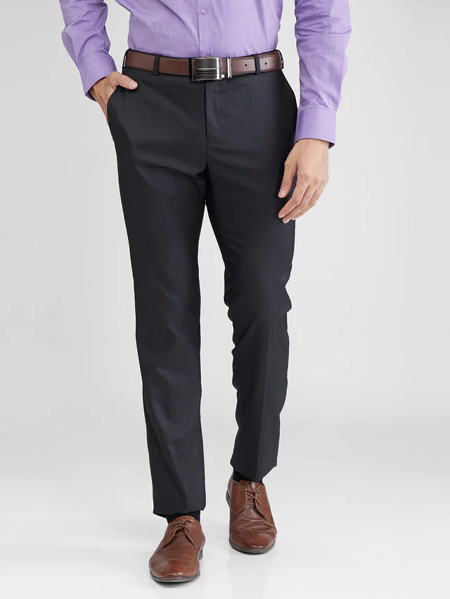 Raymond Black Solid Slim Fit Polyester Blend Trouser