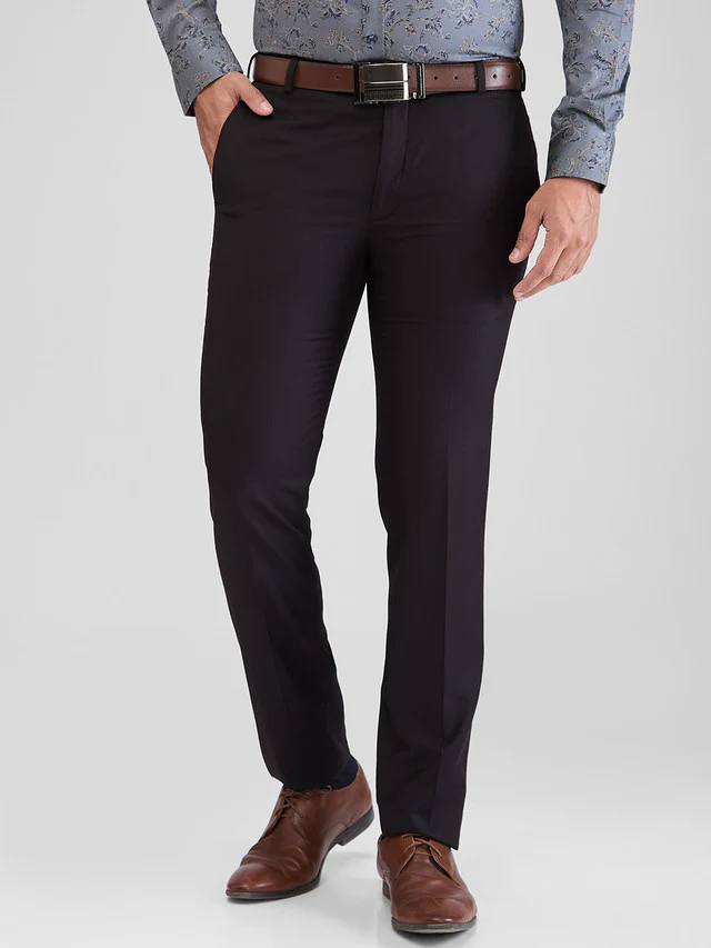 Raymond Black Solid Slim Fit Terry Rayon Blend Trouser
