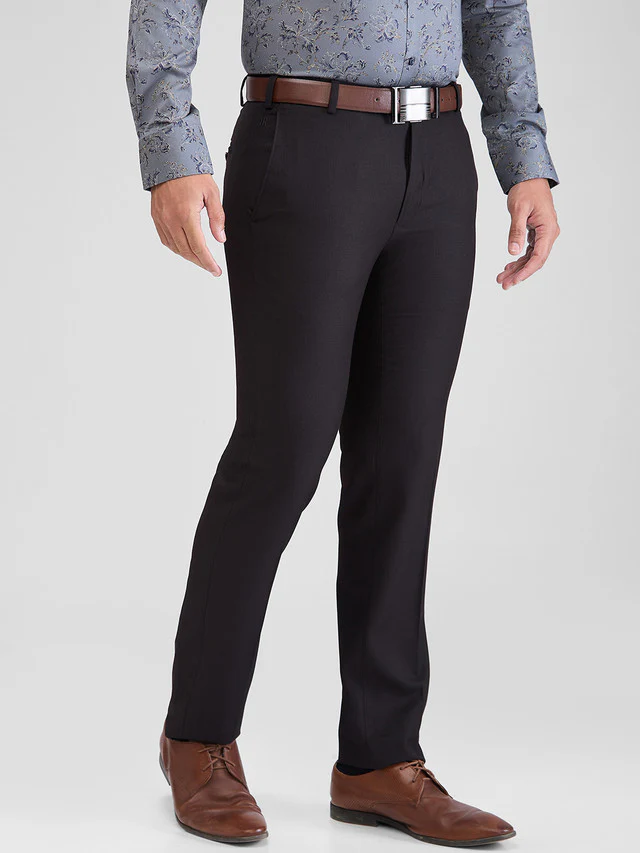 Raymond Black Solid Slim Fit Terry Rayon Blend Trouser - Image 2