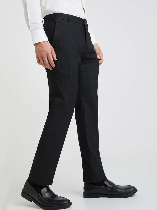 Raymond Black Stripe Slim Fit Polyester Blend Trouser - Image 2
