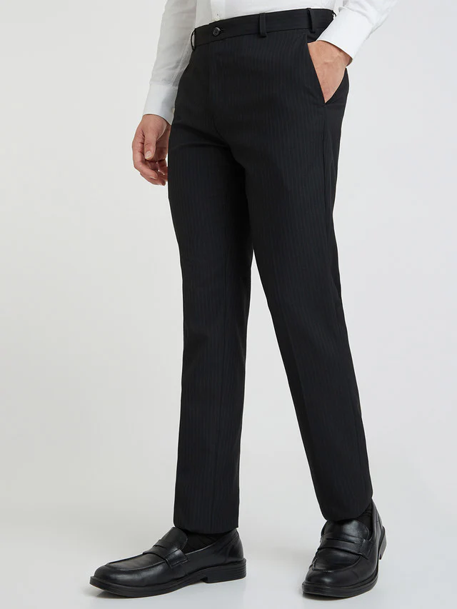 Raymond Black Stripe Slim Fit Polyester Blend Trouser - Image 3