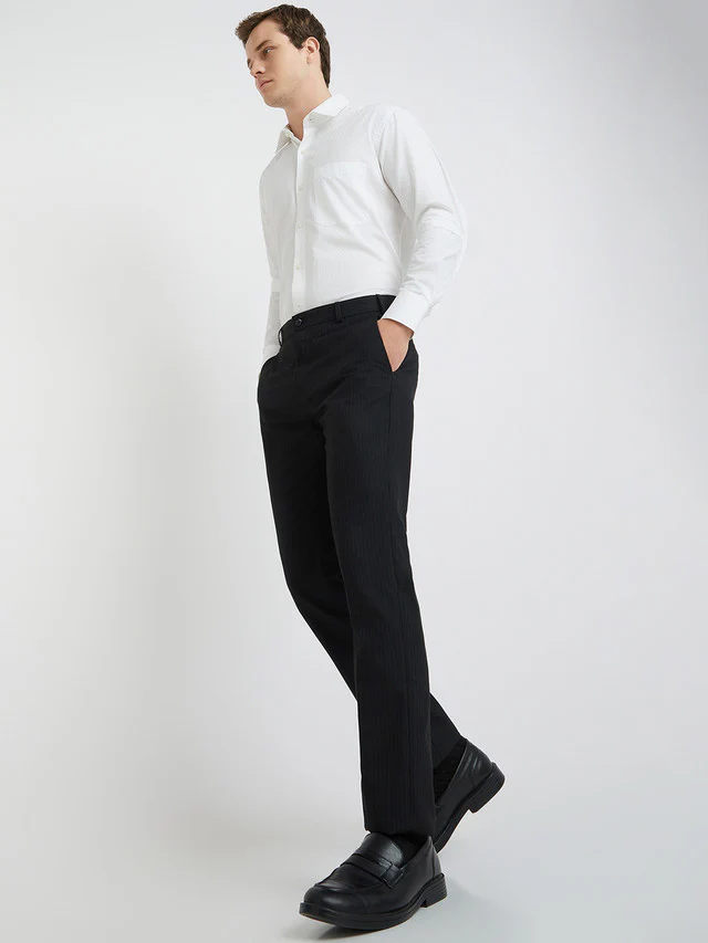 Raymond Black Stripe Slim Fit Polyester Blend Trouser - Image 6