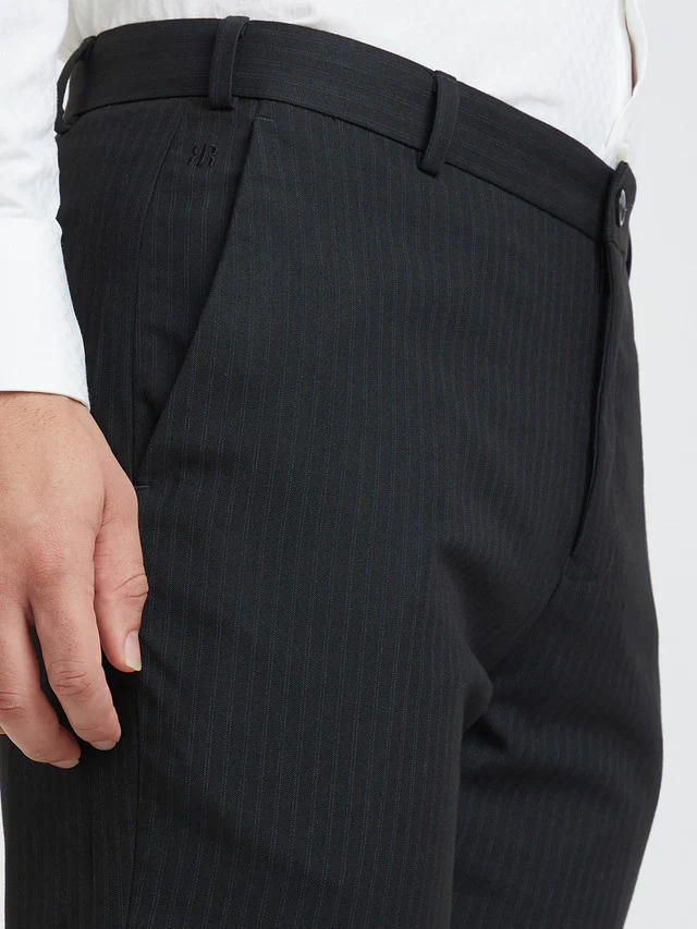 Raymond Black Stripe Slim Fit Polyester Blend Trouser - Image 7