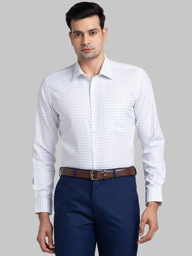 Raymond Blue Checks Contemporary Fit Cotton Formal Shirt