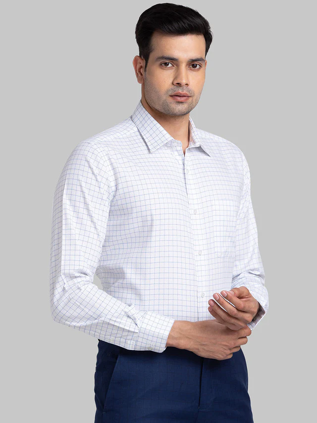 Raymond Blue Checks Contemporary Fit Cotton Formal Shirt - Image 2