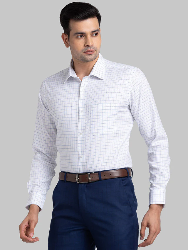 Raymond Blue Checks Contemporary Fit Cotton Formal Shirt - Image 3