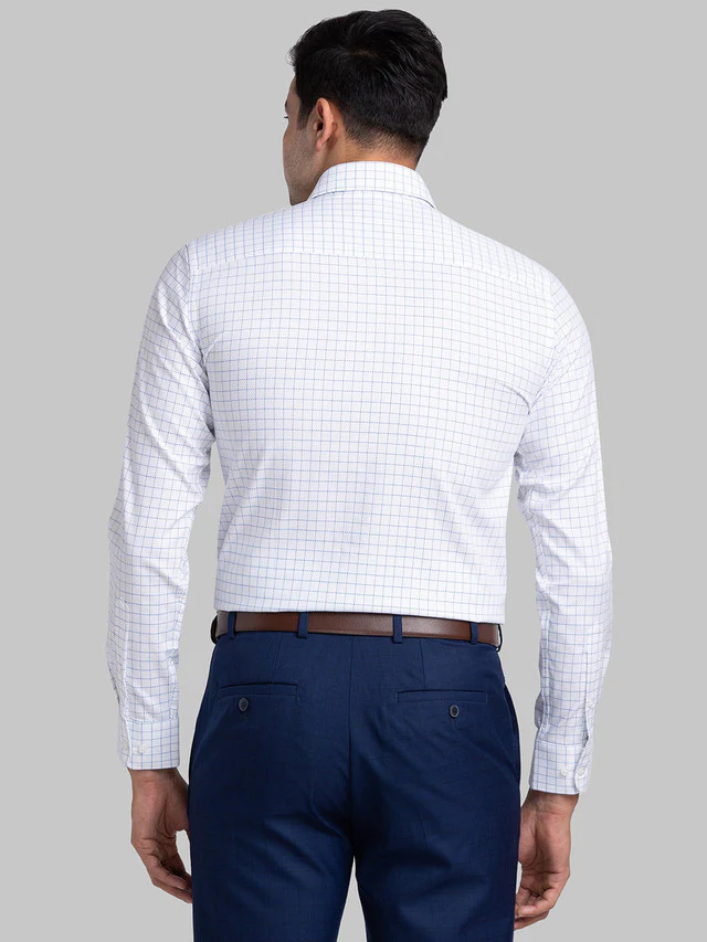Raymond Blue Checks Contemporary Fit Cotton Formal Shirt - Image 4