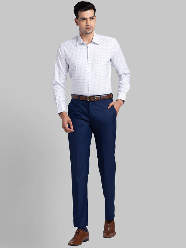 Raymond Blue Checks Contemporary Fit Cotton Formal Shirt - Image 5