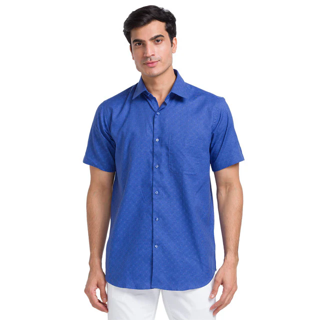 Raymond Blue Checks Contemporary Fit Cotton Formal Shirt