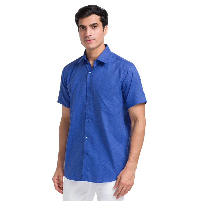 Raymond Blue Checks Contemporary Fit Cotton Formal Shirt - Image 3