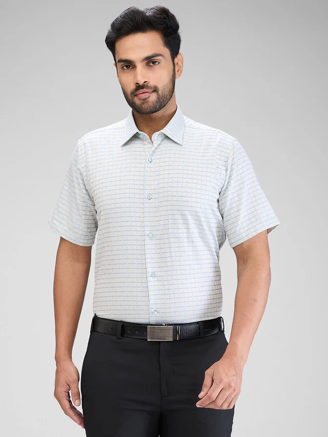 Raymond Blue Checks Contemporary Fit Cotton Formal Shirt