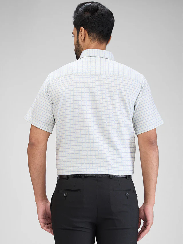 Raymond Blue Checks Contemporary Fit Cotton Formal Shirt - Image 4
