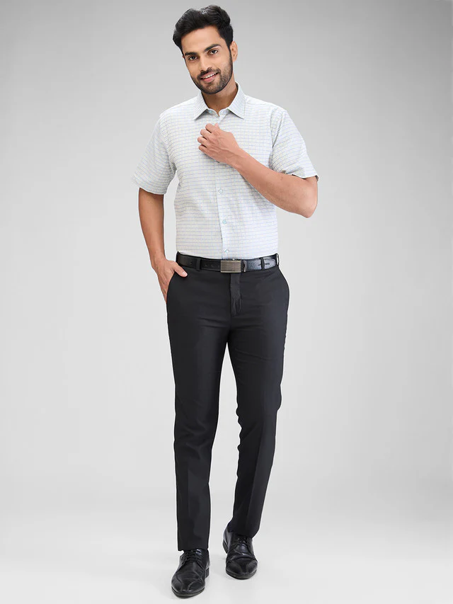 Raymond Blue Checks Contemporary Fit Cotton Formal Shirt - Image 5