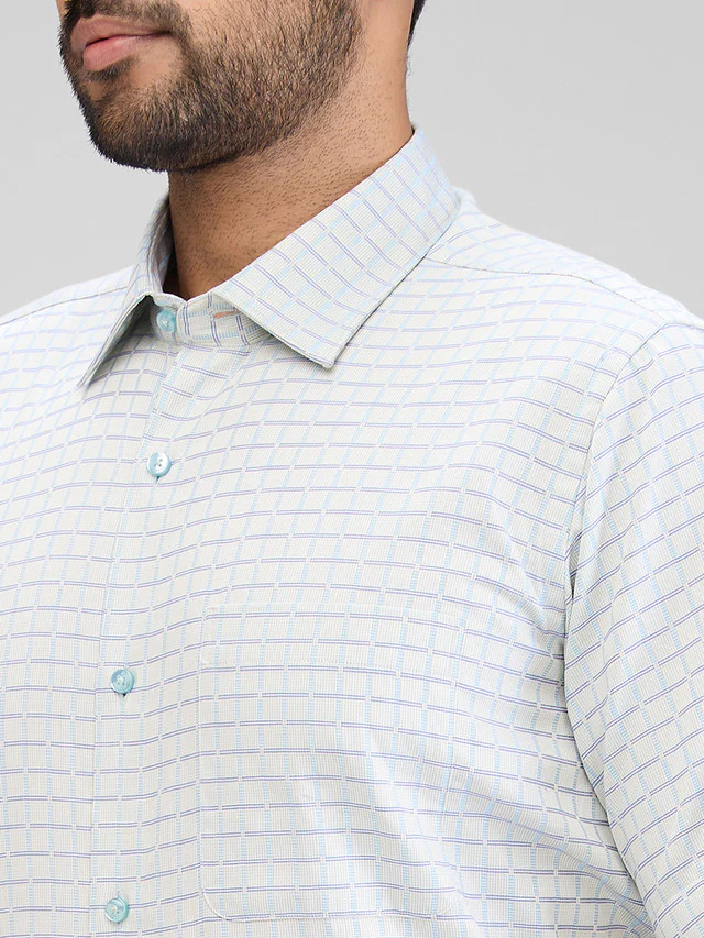 Raymond Blue Checks Contemporary Fit Cotton Formal Shirt - Image 6