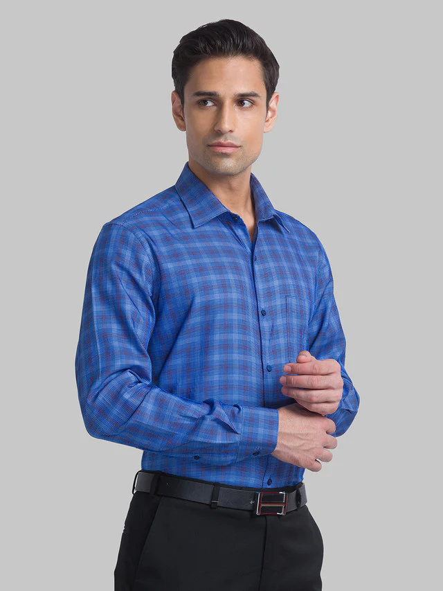 Raymond Blue Checks Contemporary Fit Full Sleeve Cotton Shirt - Image 2