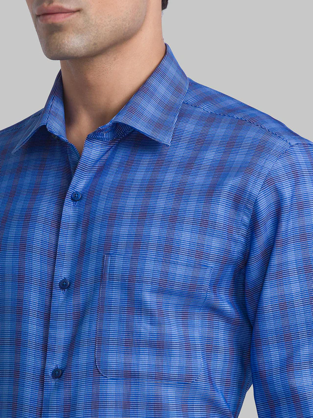 Raymond Blue Checks Contemporary Fit Full Sleeve Cotton Shirt - Image 6