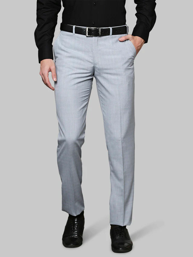Raymond Blue Checks Contemporary Fit Polyester Blend Trouser