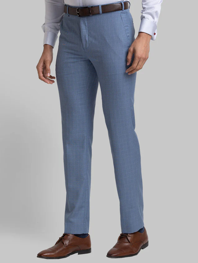 Raymond Blue Checks Contemporary Fit Polyester Blend Trouser - Image 3