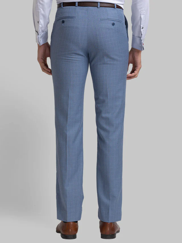 Raymond Blue Checks Contemporary Fit Polyester Blend Trouser - Image 4