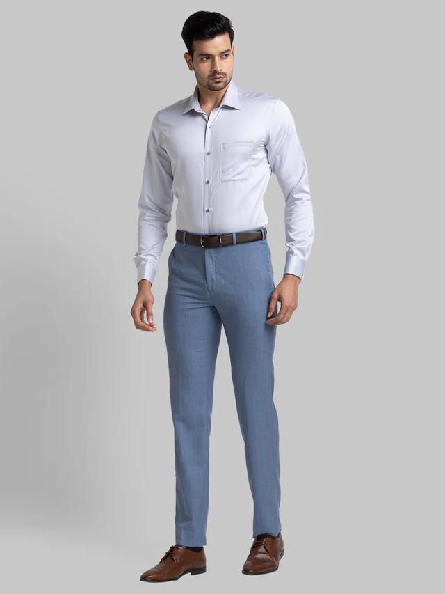 Raymond Blue Checks Contemporary Fit Polyester Blend Trouser - Image 5