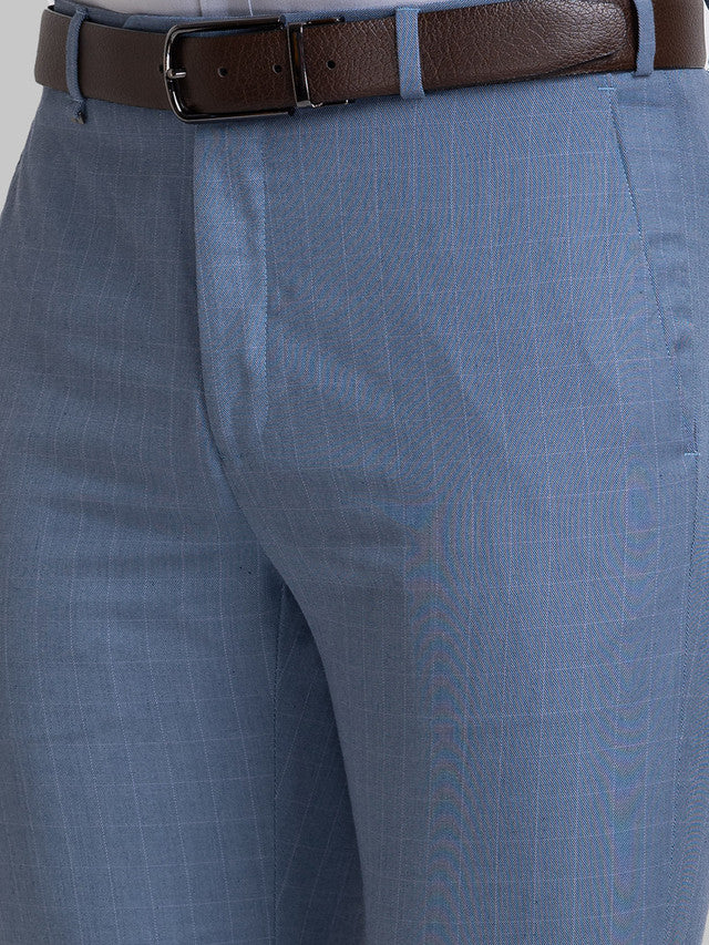 Raymond Blue Checks Contemporary Fit Polyester Blend Trouser - Image 6