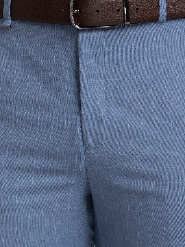 Raymond Blue Checks Contemporary Fit Polyester Blend Trouser - Image 7
