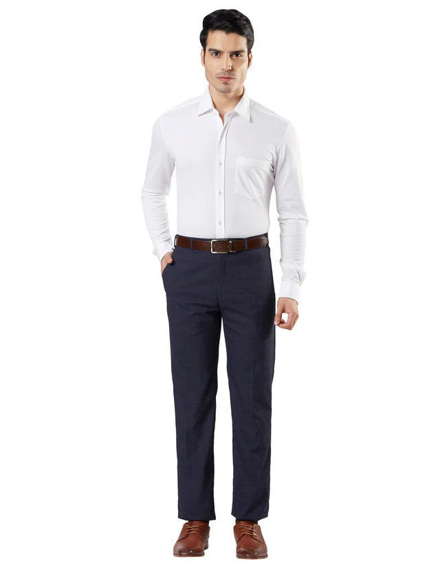 Raymond Blue Checks Contemporary Fit Polyester Blend Trouser - Image 5