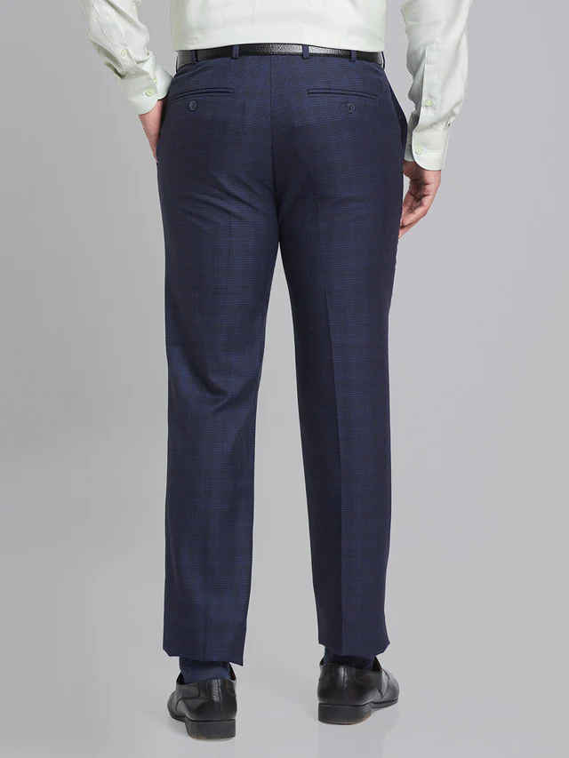 Raymond Blue Checks Contemporary Fit Polyester Blend Trouser - Image 4