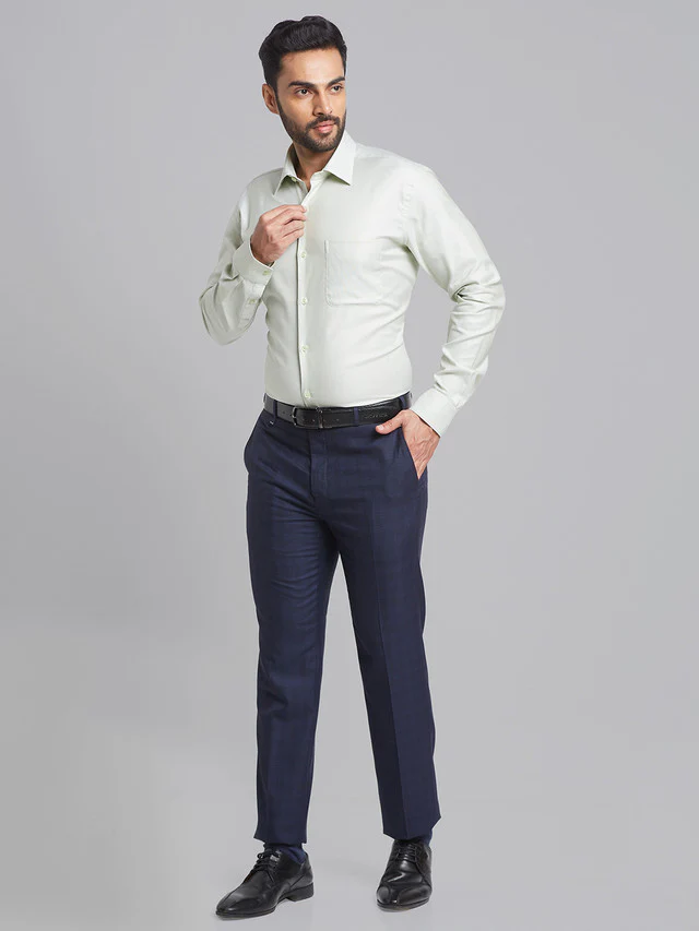 Raymond Blue Checks Contemporary Fit Polyester Blend Trouser - Image 5