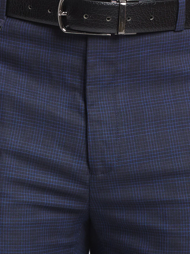 Raymond Blue Checks Contemporary Fit Polyester Blend Trouser - Image 7