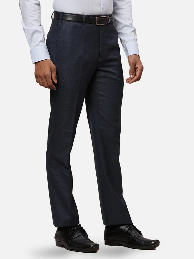 Raymond Blue Checks Contemporary Fit Polyester Blend Trouser - Image 2