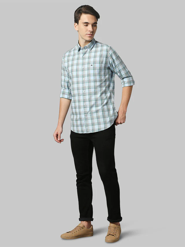 Raymond Blue Checks Slim Fit Cotton Casual Shirt - Image 5