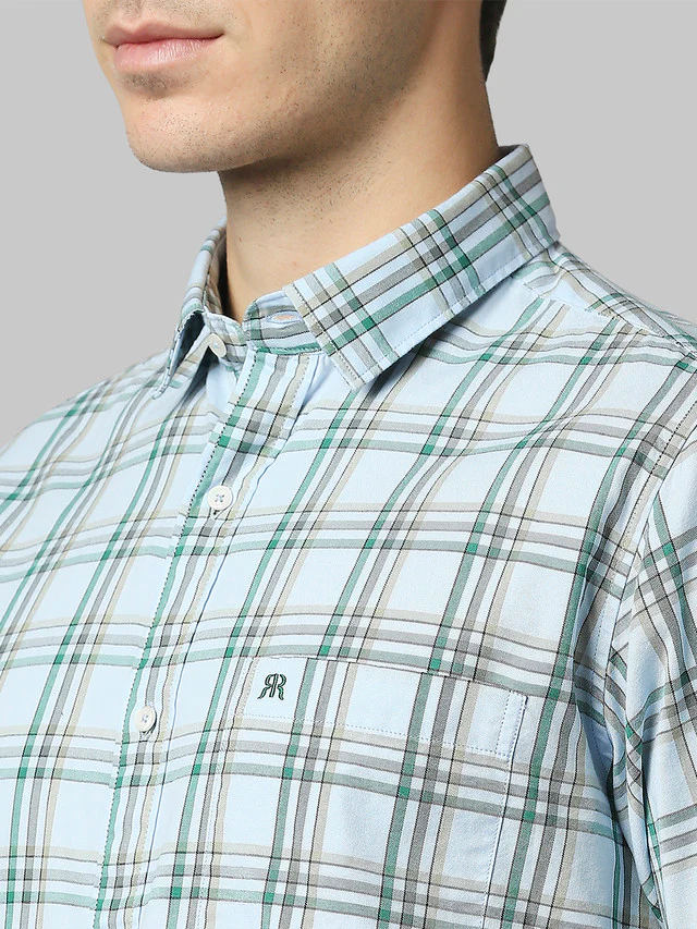Raymond Blue Checks Slim Fit Cotton Casual Shirt - Image 6