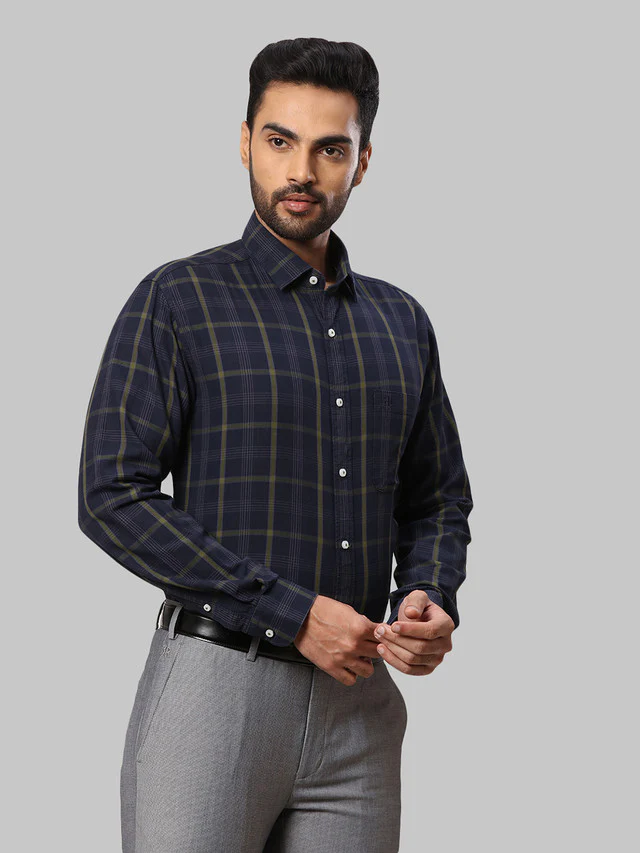 Raymond Blue Checks Slim Fit Cotton Casual Shirt - Image 2
